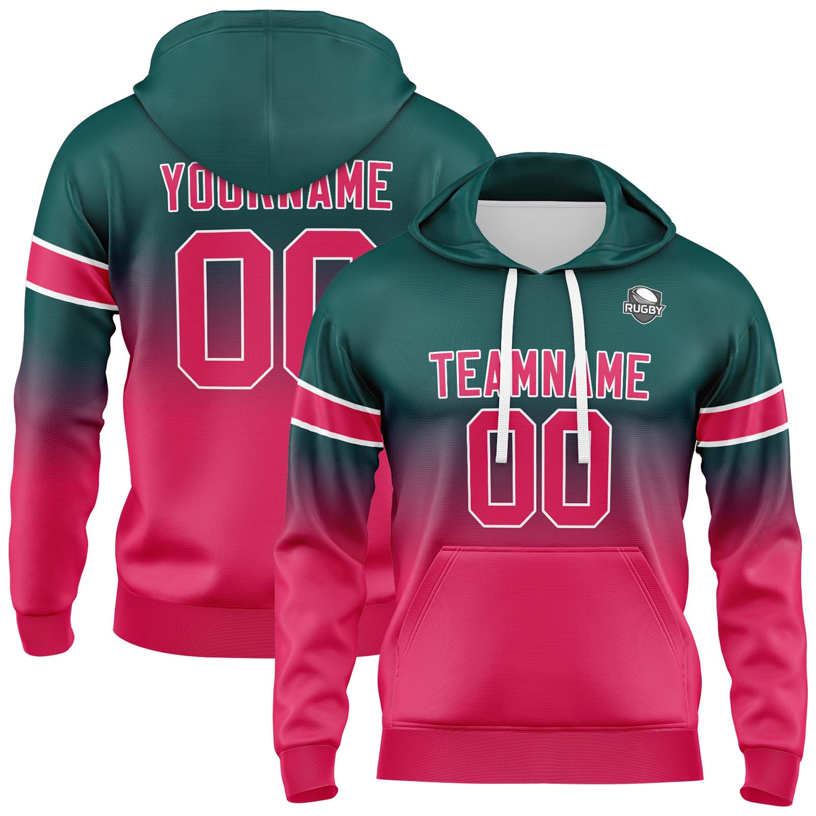 Custom Dark Green Pink Gradient Hoodie for Women Men and Youths Personalized Pullover Football Sweatshirt