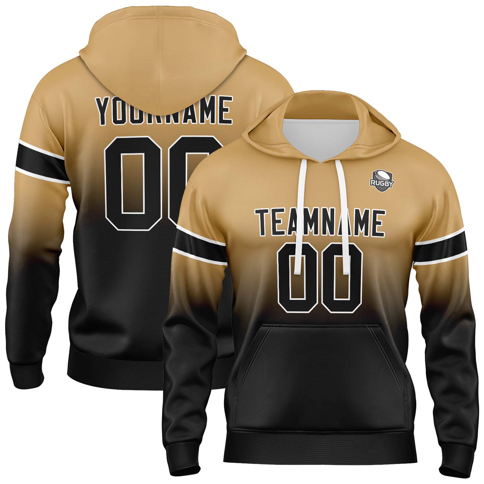 Custom Gold Black Gradient Hoodie for Women Men and Youths Personalized Pullover Football Sweatshirt