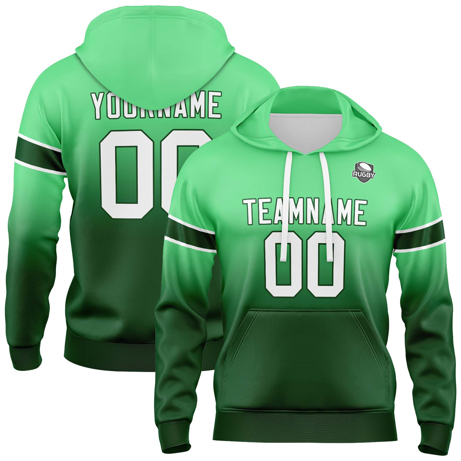 Custom Green Gradient Hoodie for Women Men and Youths Personalized Pullover Football Sweatshirt