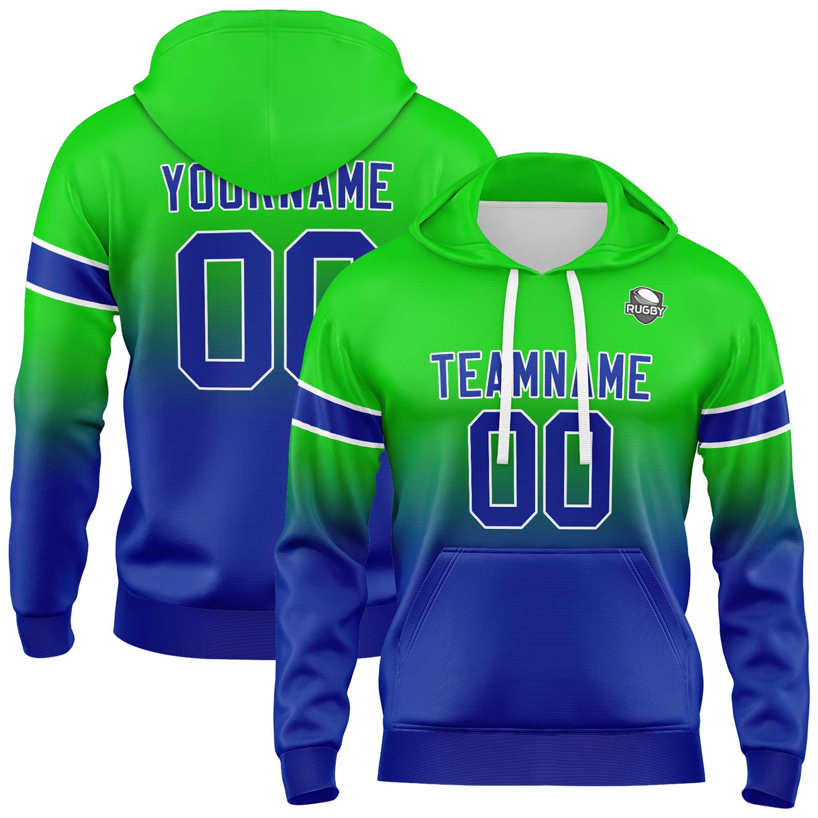Custom Green Blue Gradient Hoodie for Women Men and Youths Personalized Pullover Football Sweatshirt