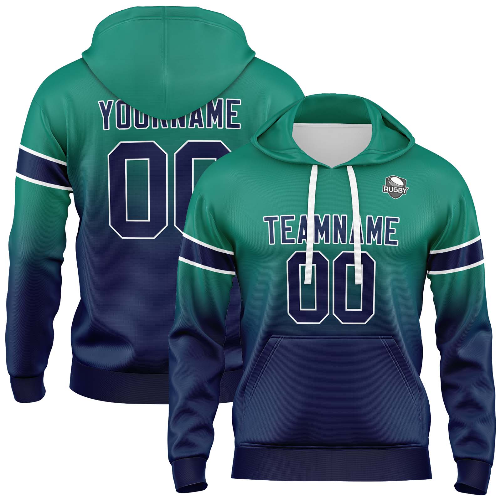 Custom Green Navy Gradient Hoodie for Women Men and Youths Personalized Pullover Football Sweatshirt