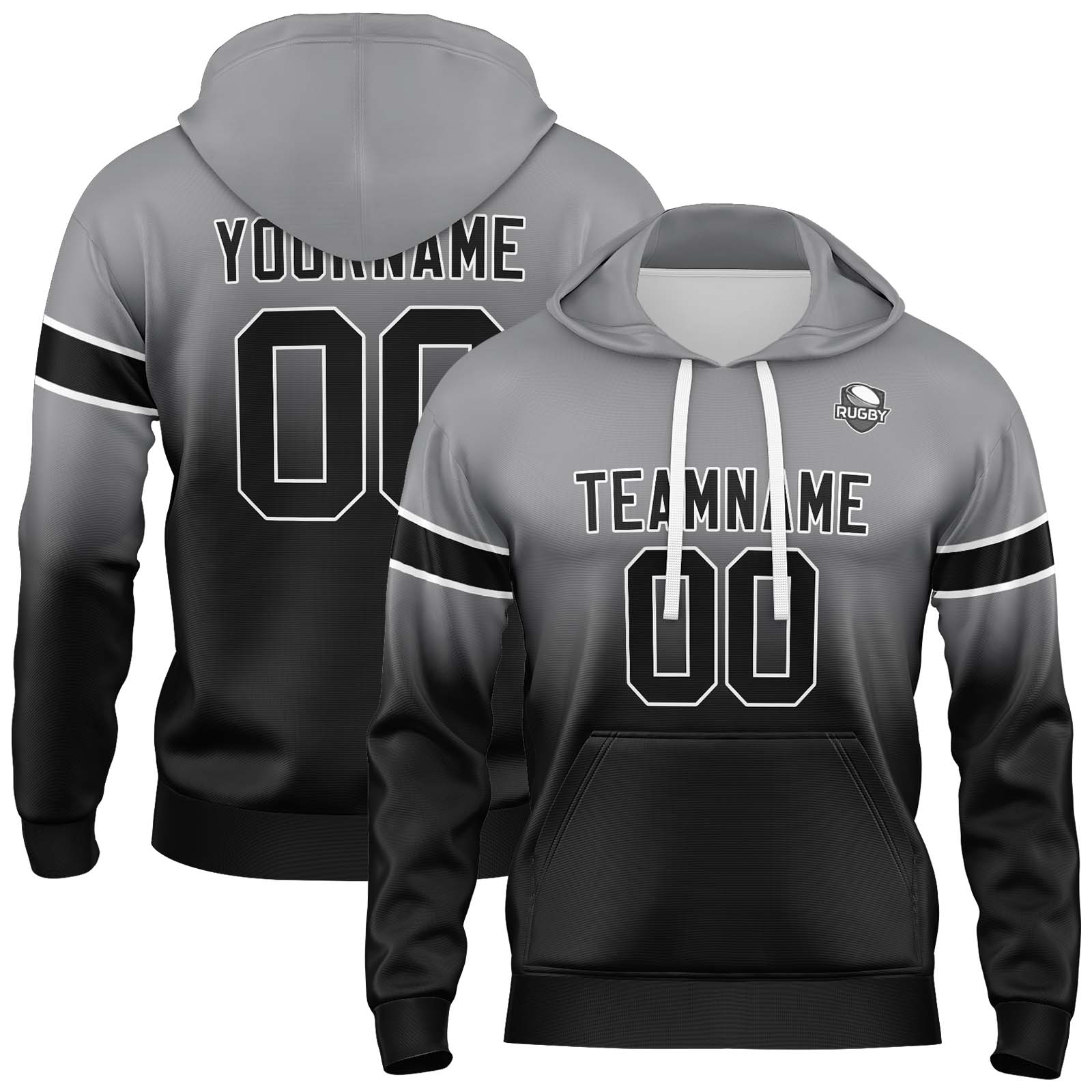 Custom Grey Black Gradient Hoodie for Women Men and Youths Personalized Pullover Football Sweatshirt