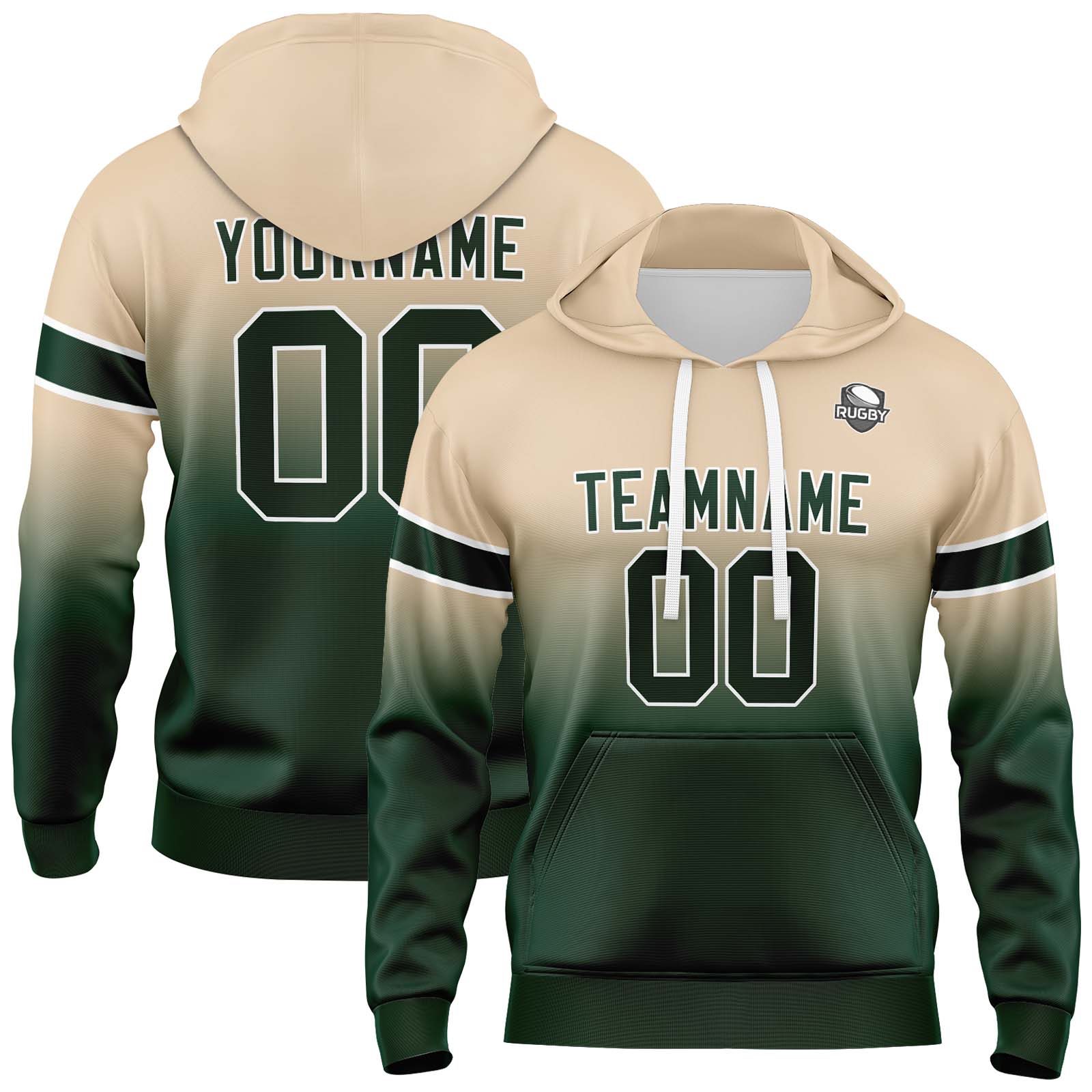 Custom Khaki Dark Green Gradient Hoodie for Women Men and Youths Personalized Pullover Football Sweatshirt