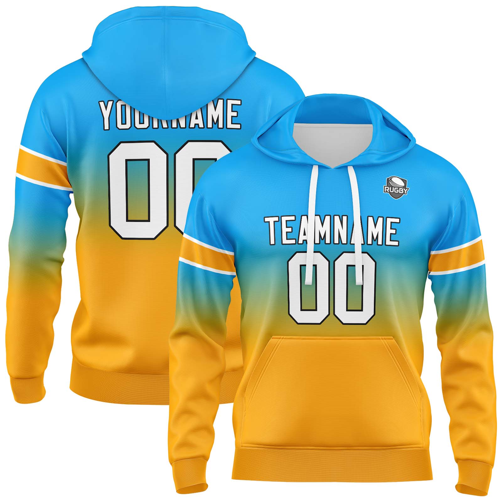 Custom Light Blue Orange Gradient Hoodie for Women Men and Youths Personalized Pullover Football Sweatshirt