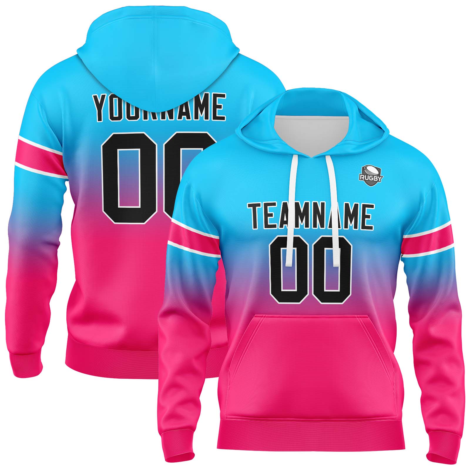 Custom Light Blue Pink Gradient Hoodie for Women Men and Youths Personalized Pullover Football Sweatshirt