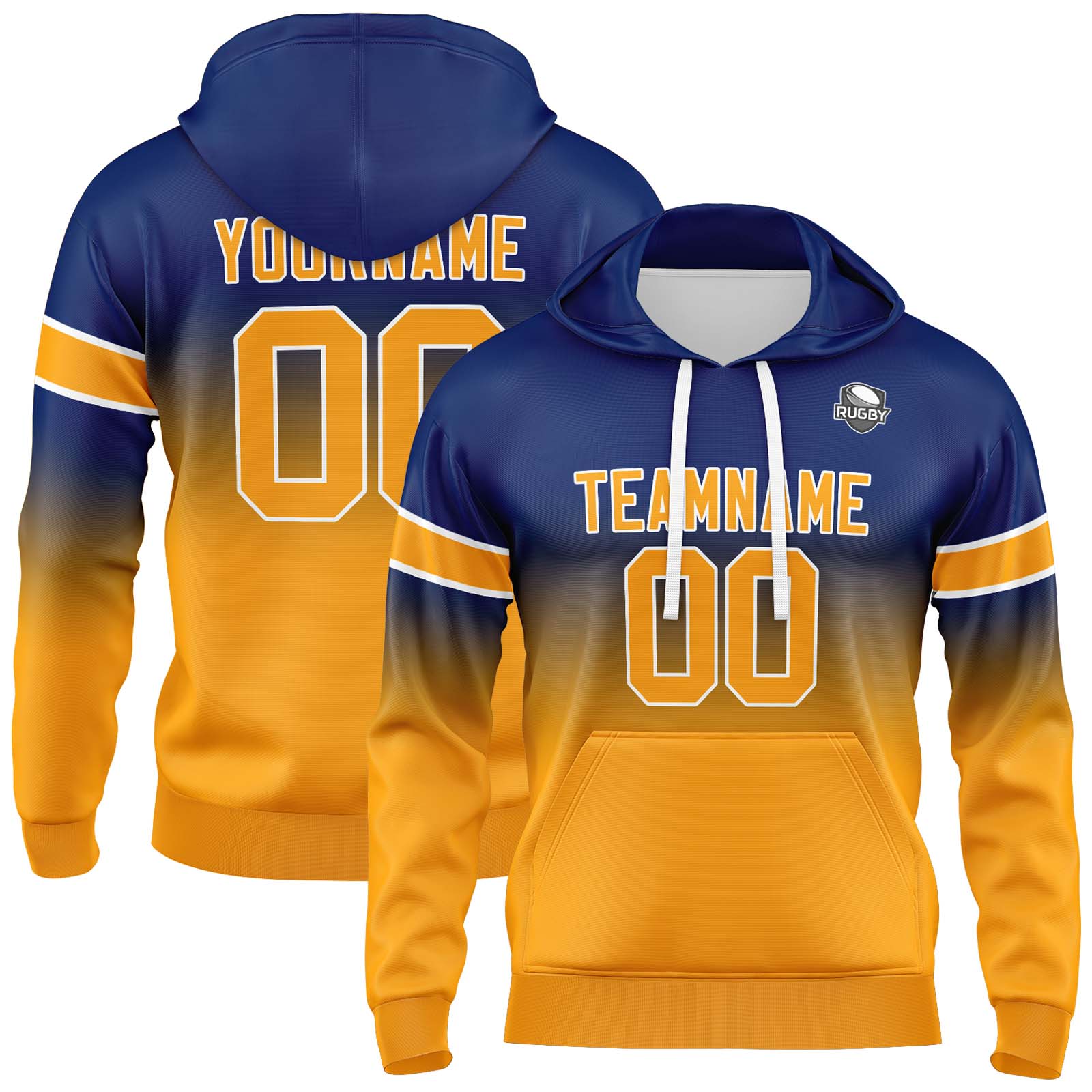 Custom Navy Orange Gradient Hoodie for Women Men and Youths Personalized Pullover Football Sweatshirt