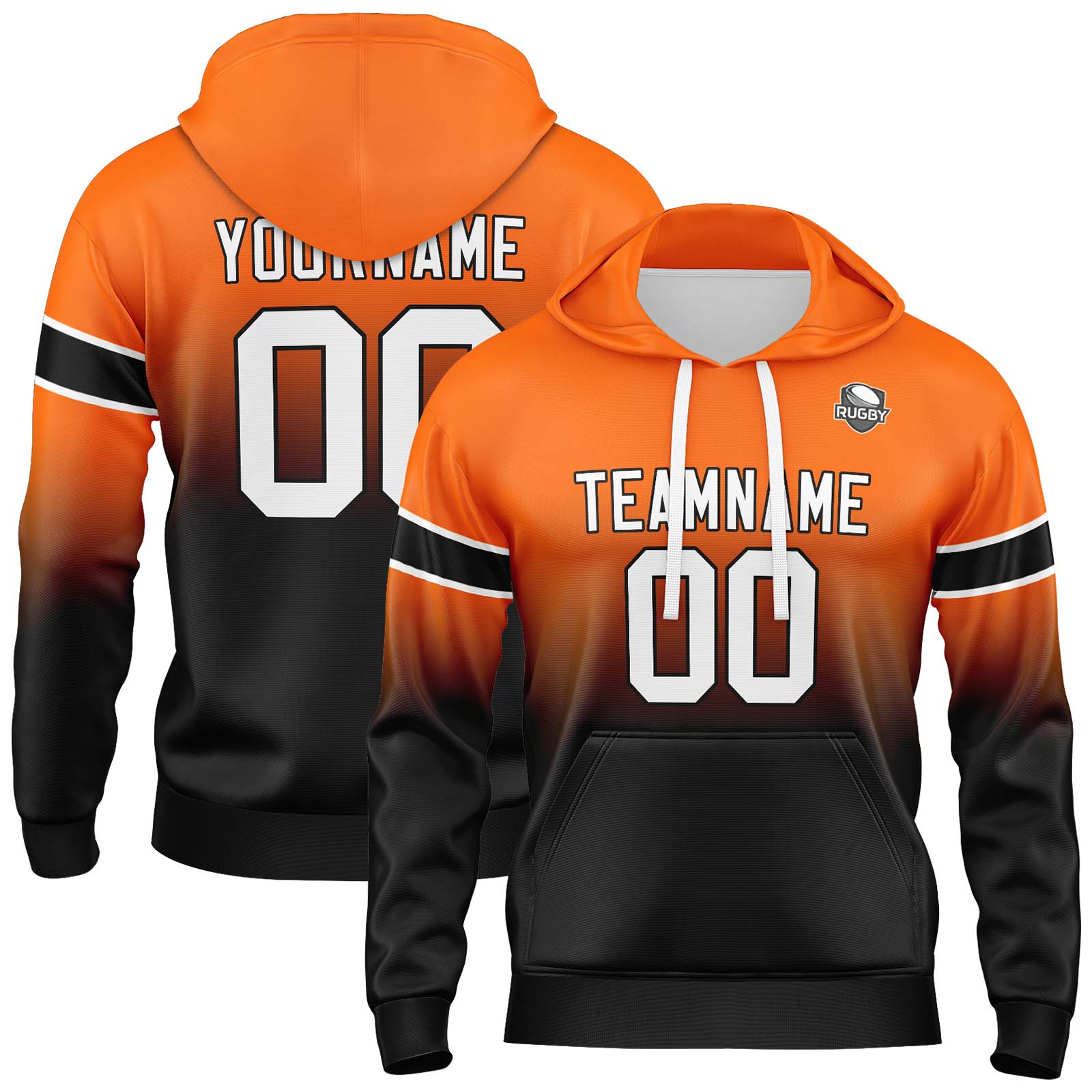 Custom Orange Black Gradient Hoodie for Women Men and Youths Personalized Pullover Football Sweatshirt