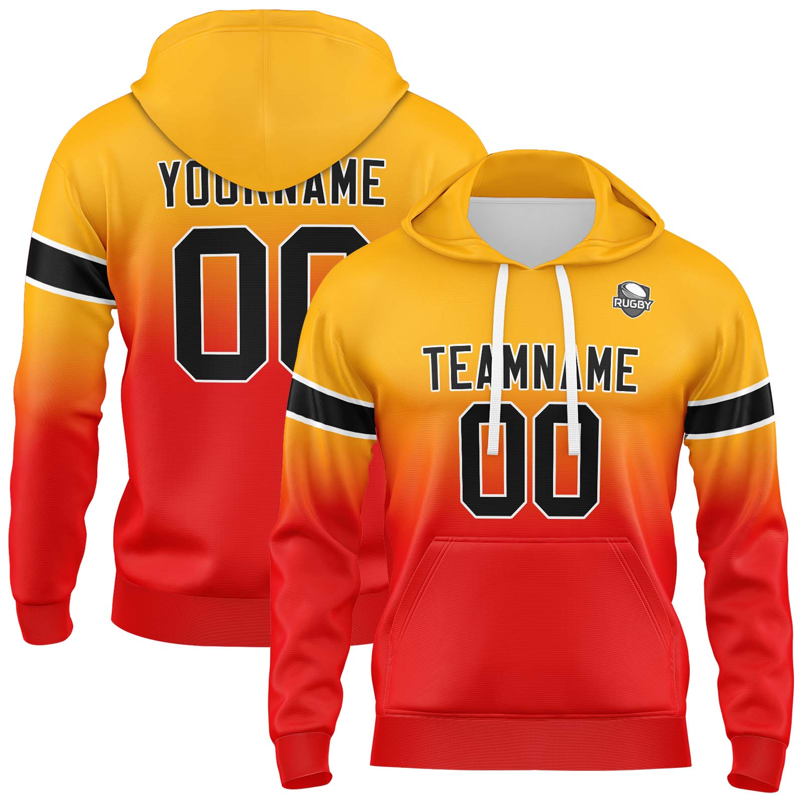 Custom Orange Red Gradient Hoodie for Women Men and Youths Personalized Pullover Football Sweatshirt