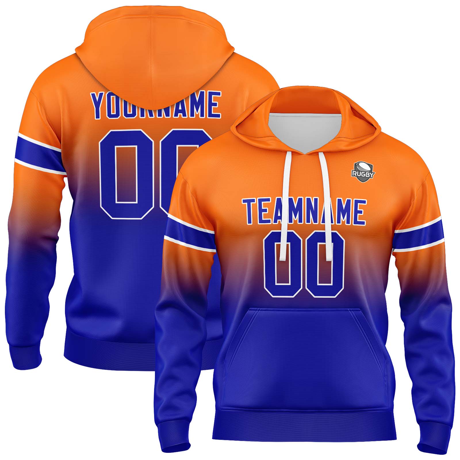 Custom Orange Royal Gradient Hoodie for Women Men and Youths Personalized Pullover Football Sweatshirt
