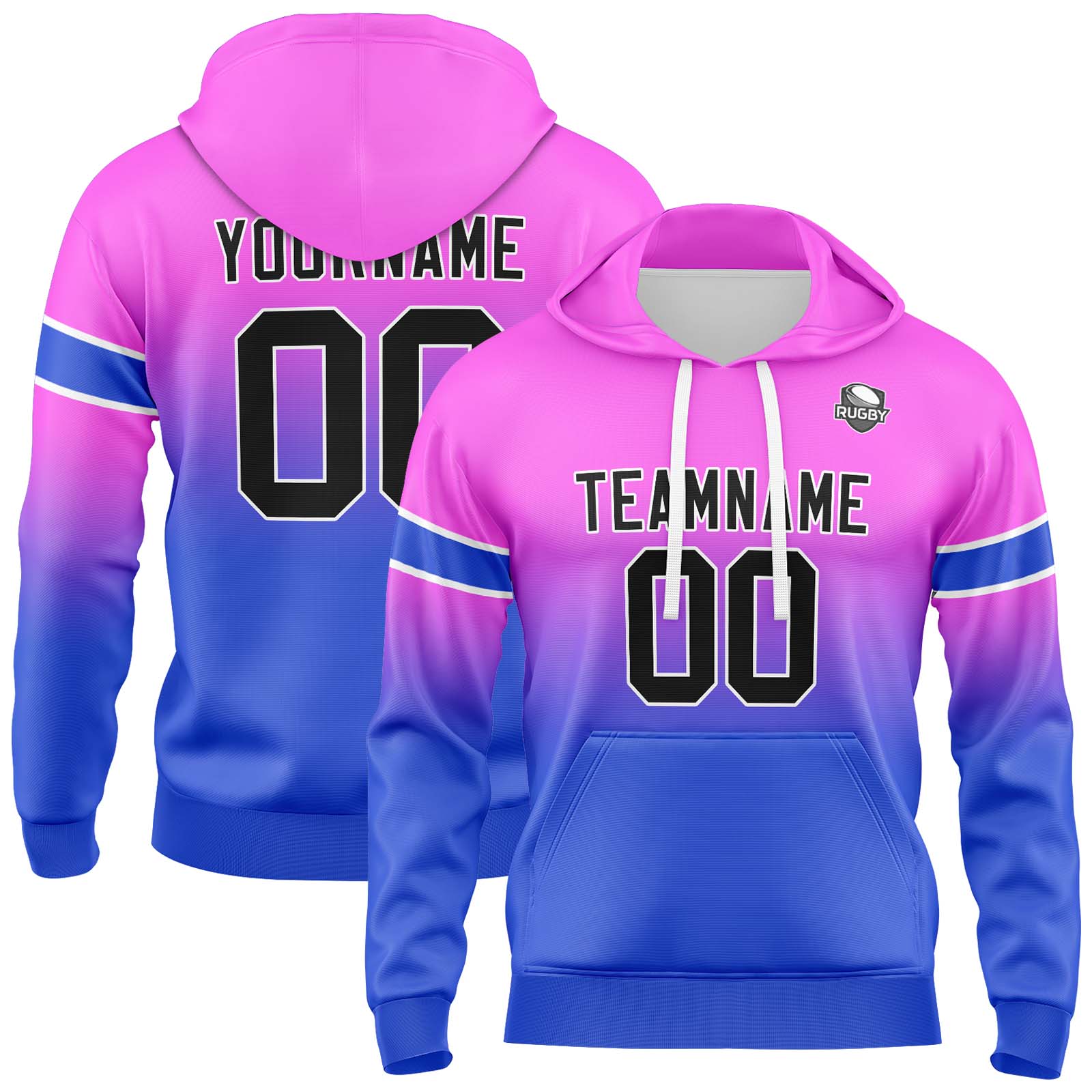Custom Pink Blue Gradient Hoodie for Women Men and Youths Personalized Pullover Football Sweatshirt