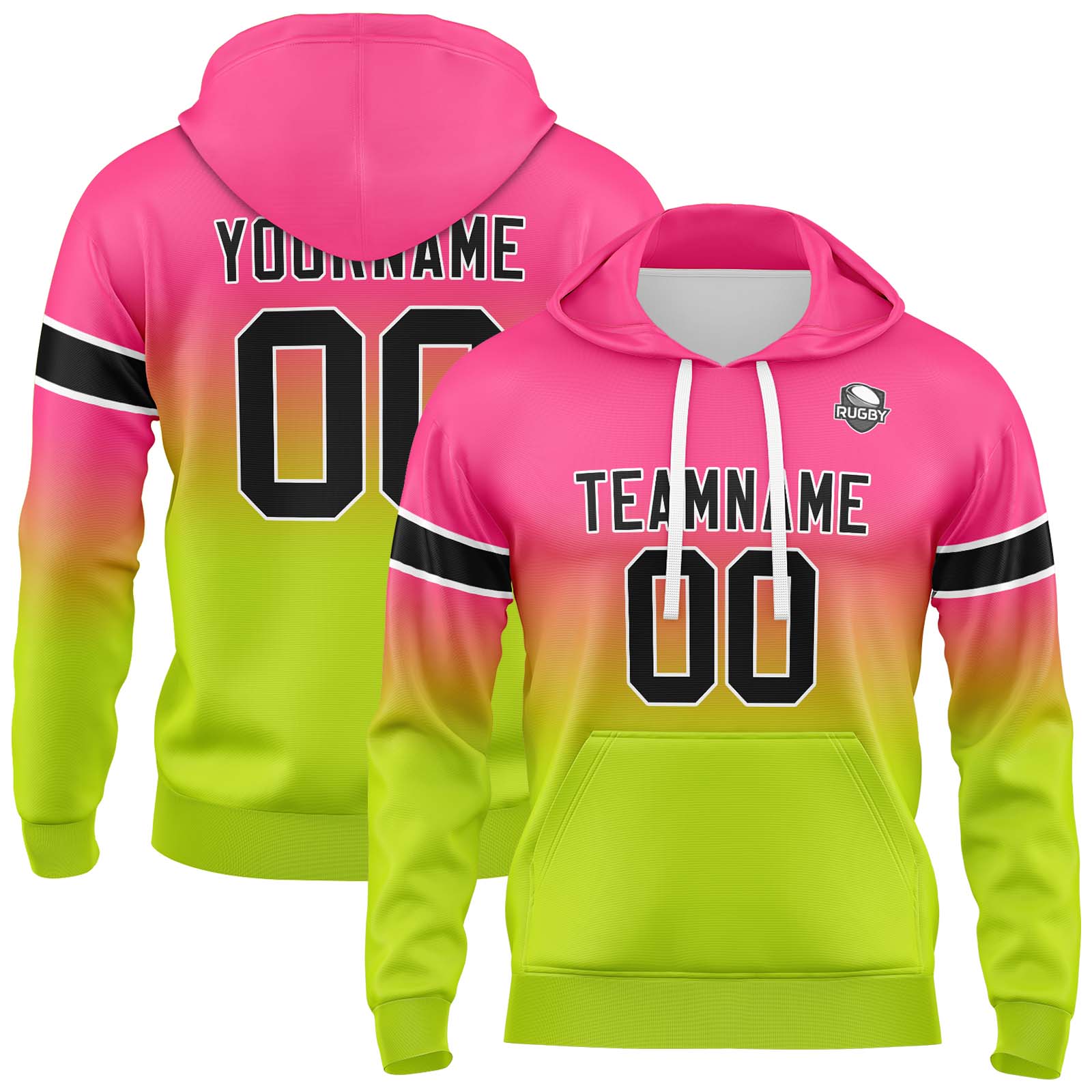 Custom Pink Chartreuse Gradient Hoodie for Women Men and Youths Personalized Pullover Football Sweatshirt