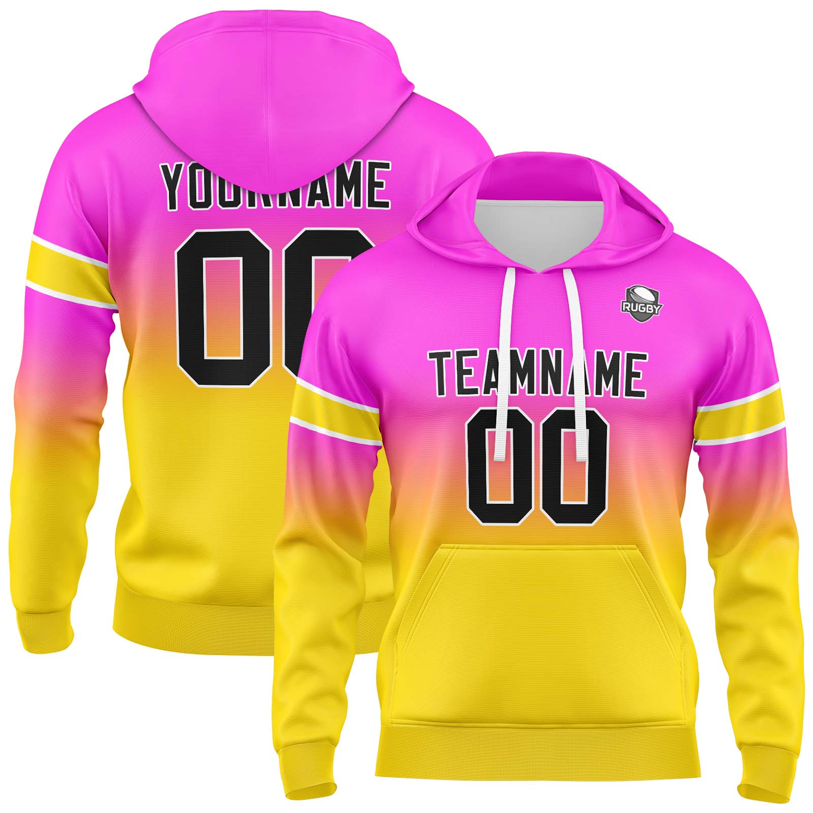 Custom Pink Yellow Gradient Hoodie for Women Men and Youths Personalized Pullover Football Sweatshirt