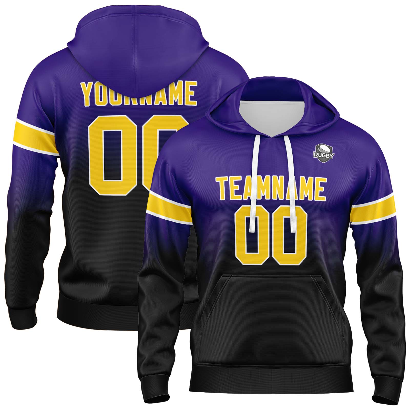 Custom Purple Black Gradient Hoodie for Women Men and Youths Personalized Pullover Football Sweatshirt