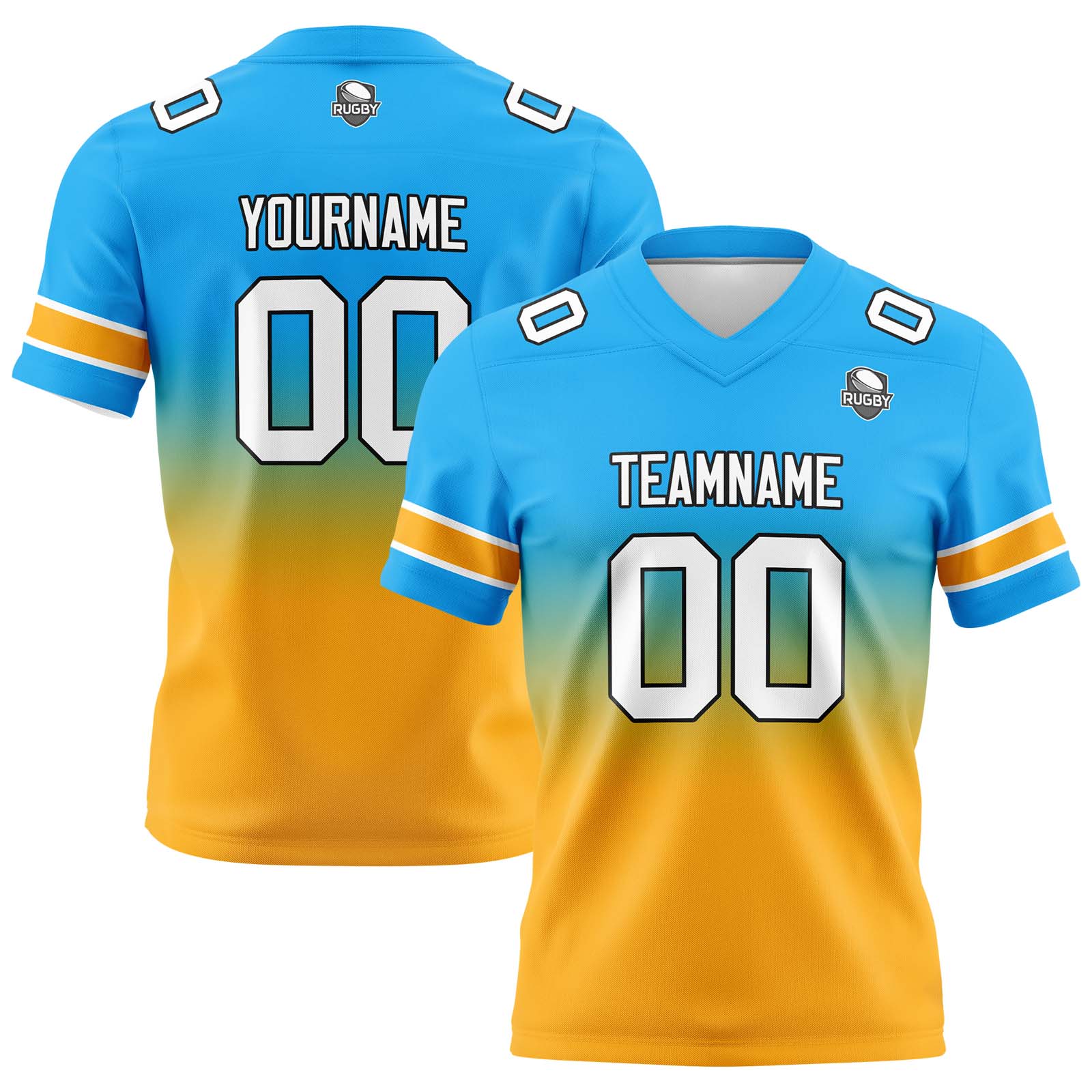 Custom Light Blue&Orange Gradient Football Jerseys Personalized Name Number Logo