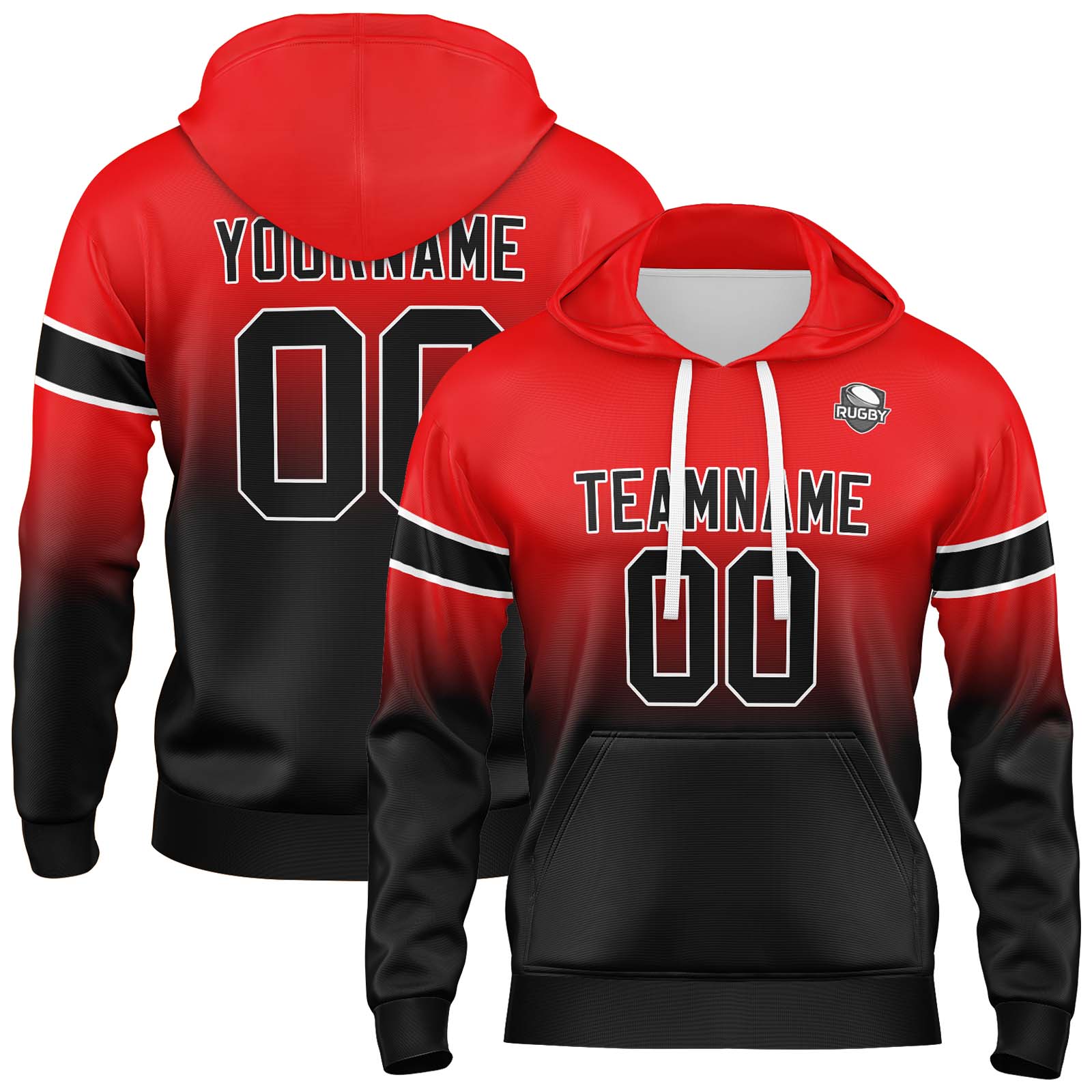 Custom Red Black Gradient Hoodie for Women Men and Youths Personalized Pullover Football Sweatshirt
