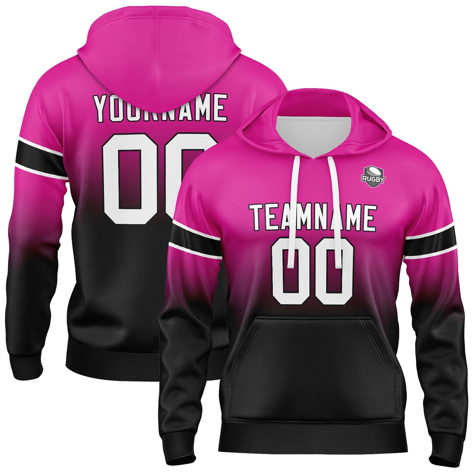 Custom Rose Black Gradient Hoodie for Women Men and Youths Personalized Pullover Football Sweatshirt