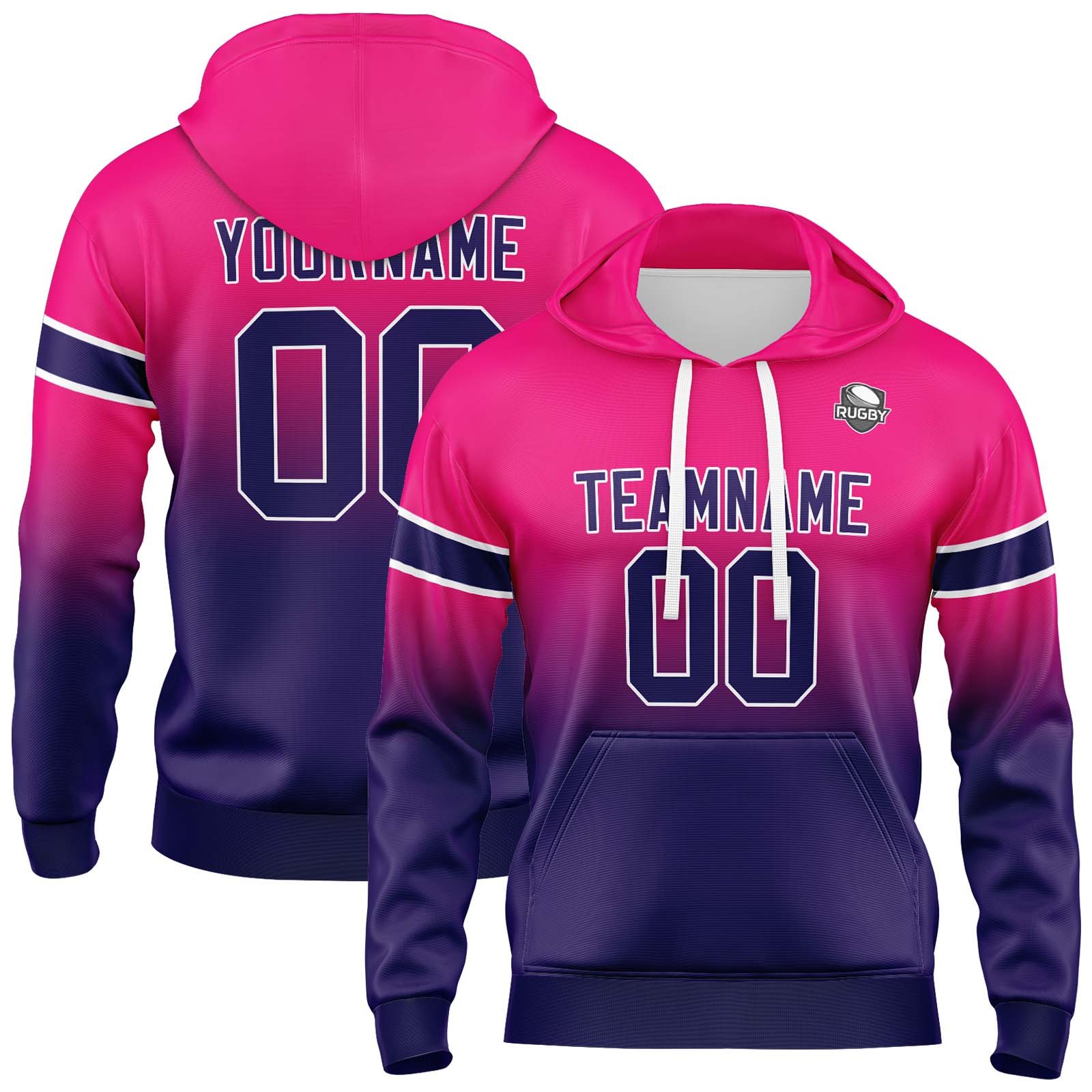 Custom Rose Dark Purple Gradient Hoodie for Women Men and Youths Personalized Pullover Football Sweatshirt