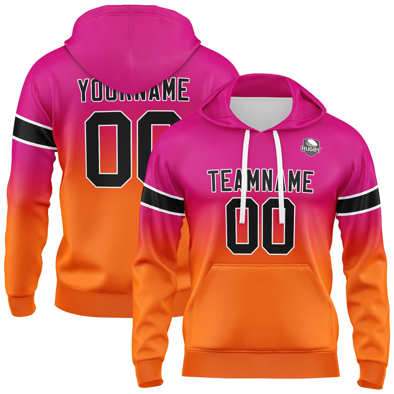 Custom Rose Orange Gradient Hoodie for Women Men and Youths Personalized Pullover Football Sweatshirt