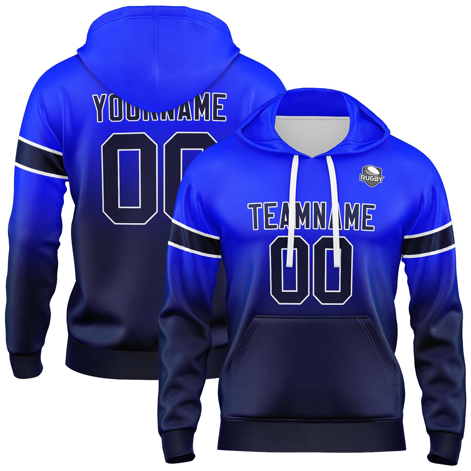 Custom Royal Navy Gradient Hoodie for Women Men and Youths Personalized Pullover Football Sweatshirt