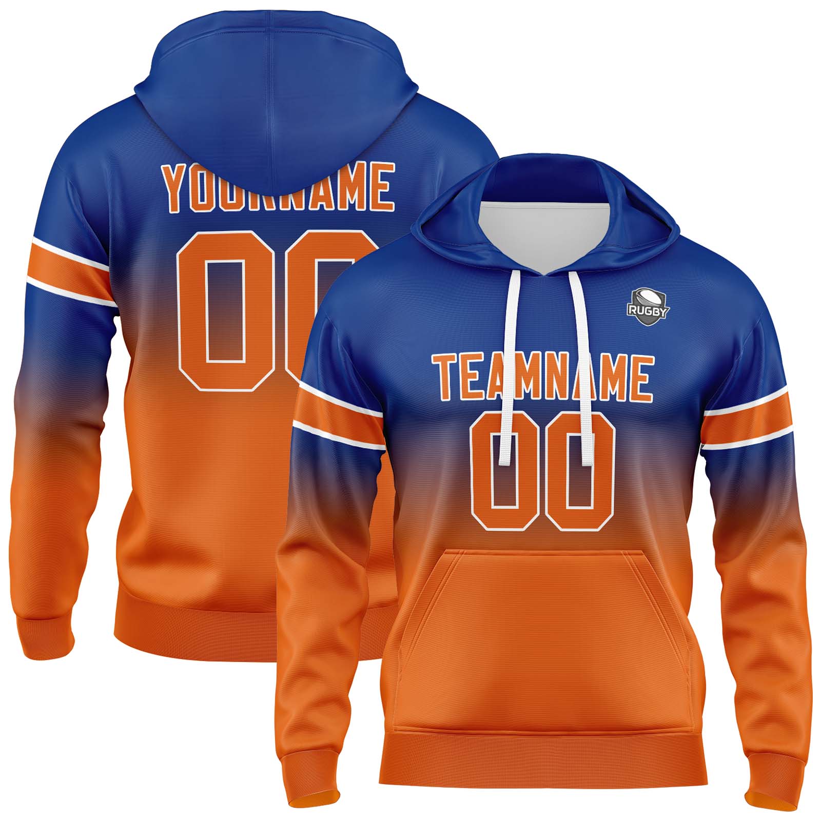 Custom Royal Orange Gradient Hoodie for Women Men and Youths Personalized Pullover Football Sweatshirt