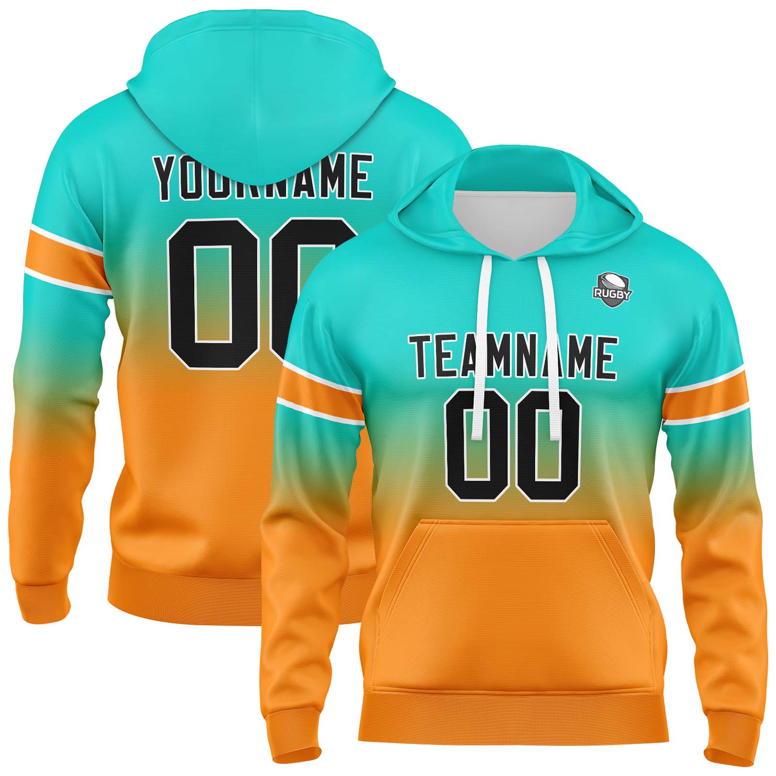 Custom Teal Orange Gradient Hoodie for Women Men and Youths Personalized Pullover Football Sweatshirt