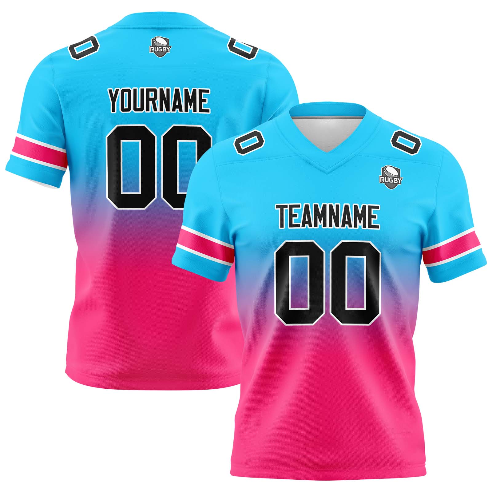 Custom Light Blue&Pink Gradient Football Jerseys Personalized Name Number Logo