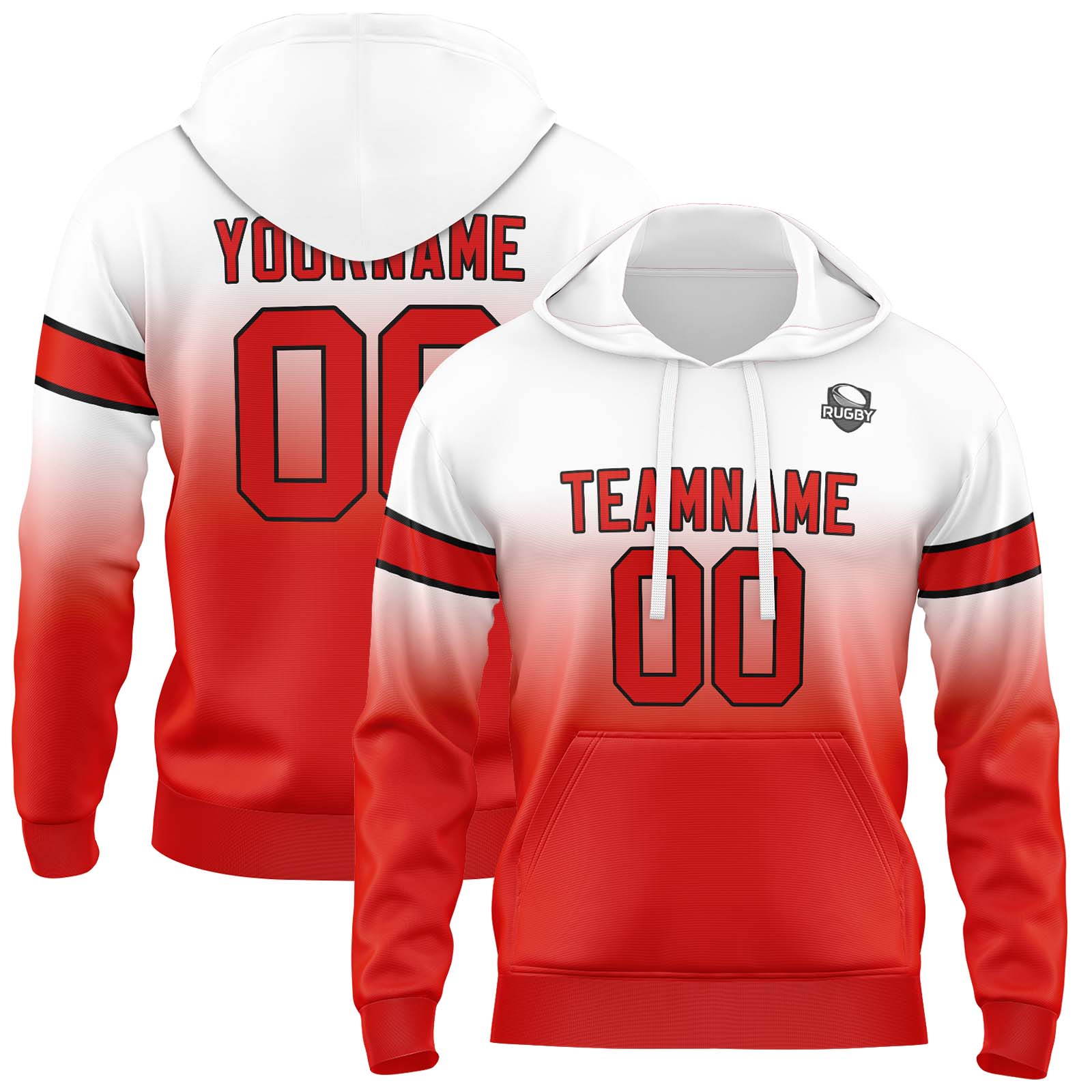 Custom White Red Gradient Hoodie for Women Men and Youths Personalized Pullover Football Sweatshirt