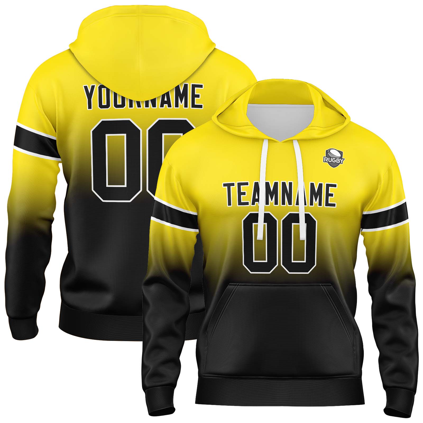 Custom Yellow Black Gradient Hoodie for Women Men and Youths Personalized Pullover Football Sweatshirt