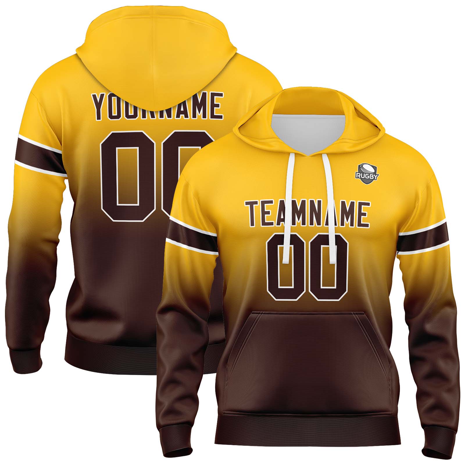 Custom Yellow Brown Gradient Hoodie for Women Men and Youths Personalized Pullover Football Sweatshirt