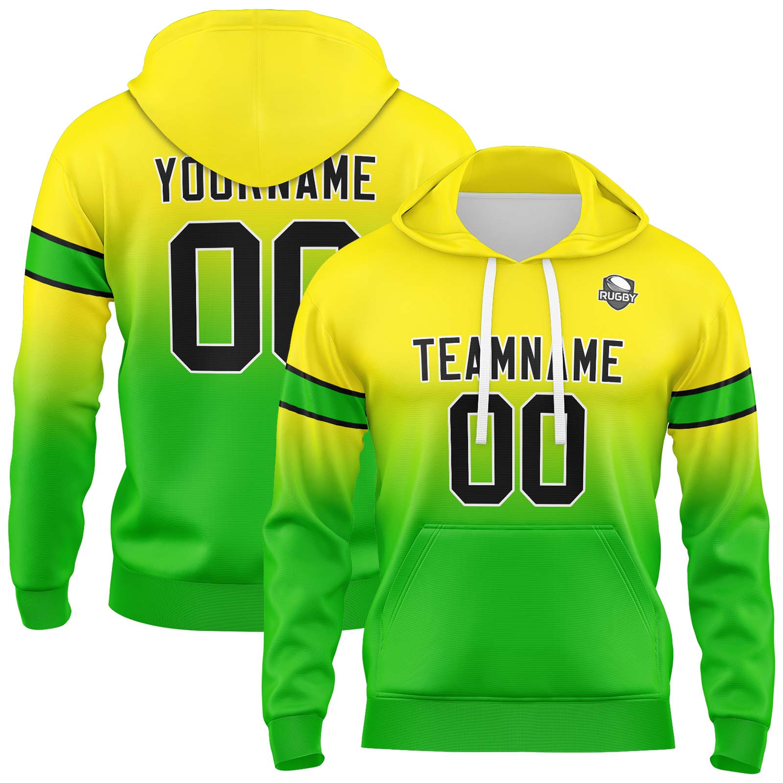 Custom Yellow Green Gradient Hoodie for Women Men and Youths Personalized Pullover Football Sweatshirt