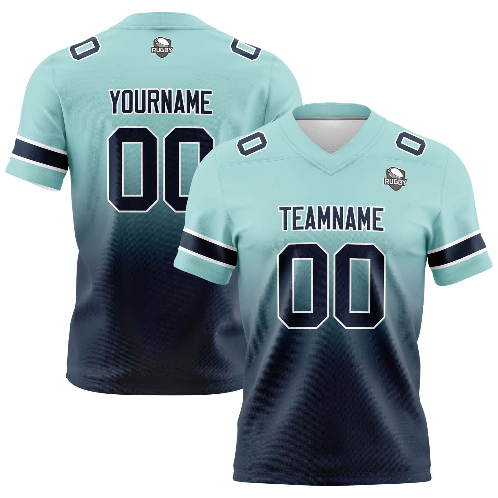 Custom Light Teal&Navy Gradient Football Jerseys Personalized Name Number Logo