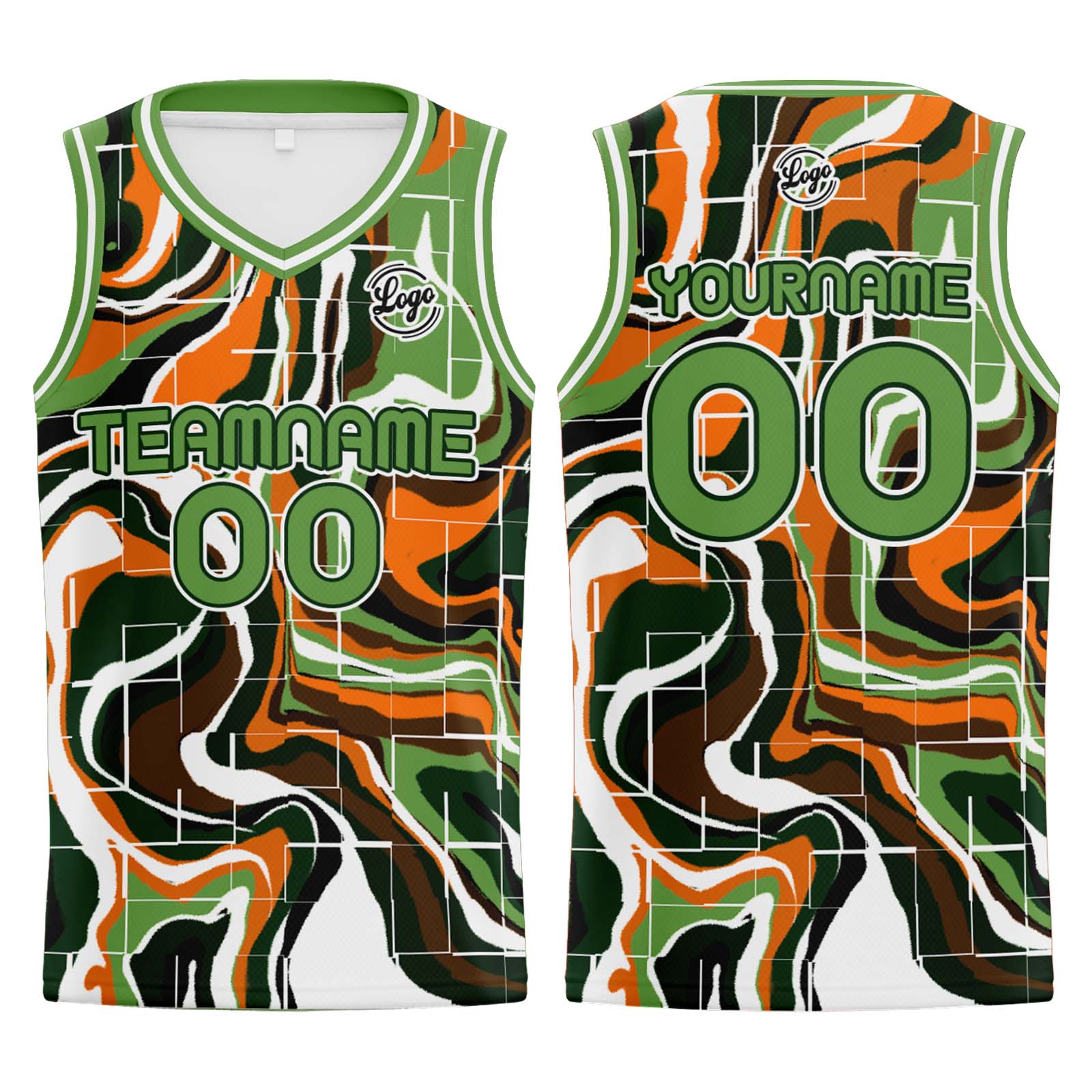 Custom Green Orange Basketball Jerseys Personalized Jersey Printed Men Women Team Jerseys Shorts with Name Logo and Number
