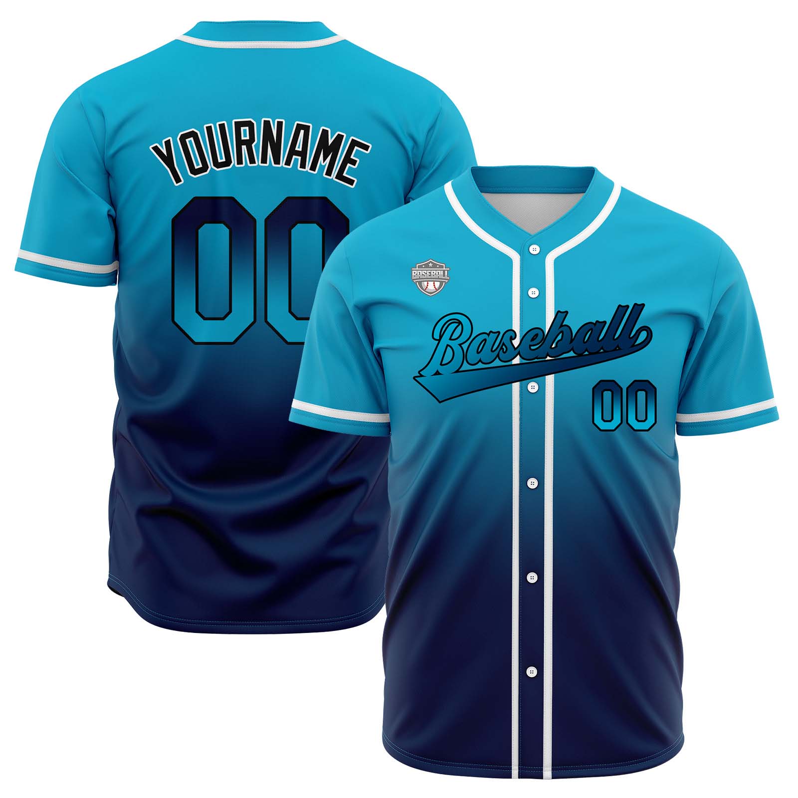 Custom Aqua&Dark Blue Gradient Baseball Jerseys Personalized Name Number Logo