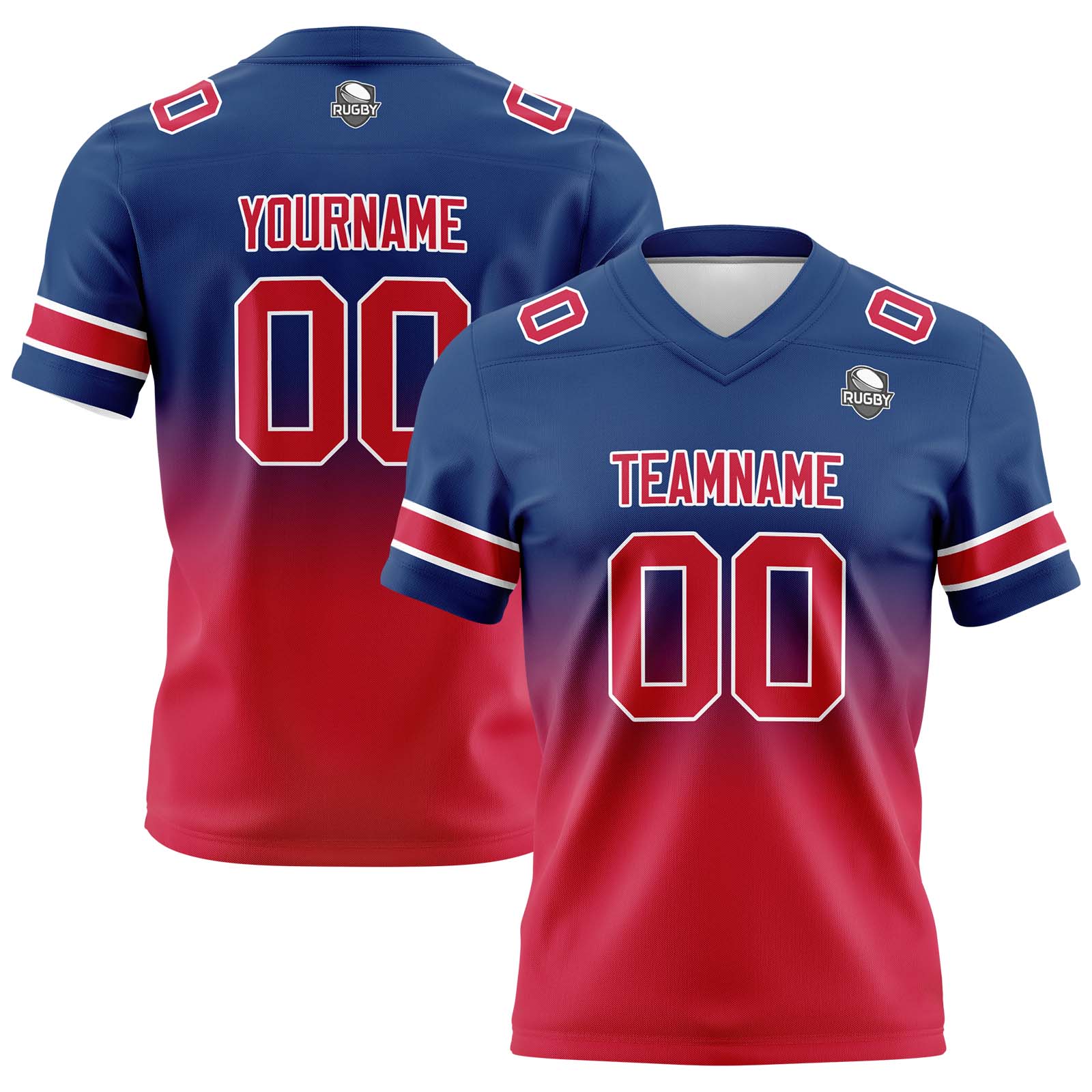 Custom Navy&Red Gradient Football Jerseys Personalized Name Number Logo