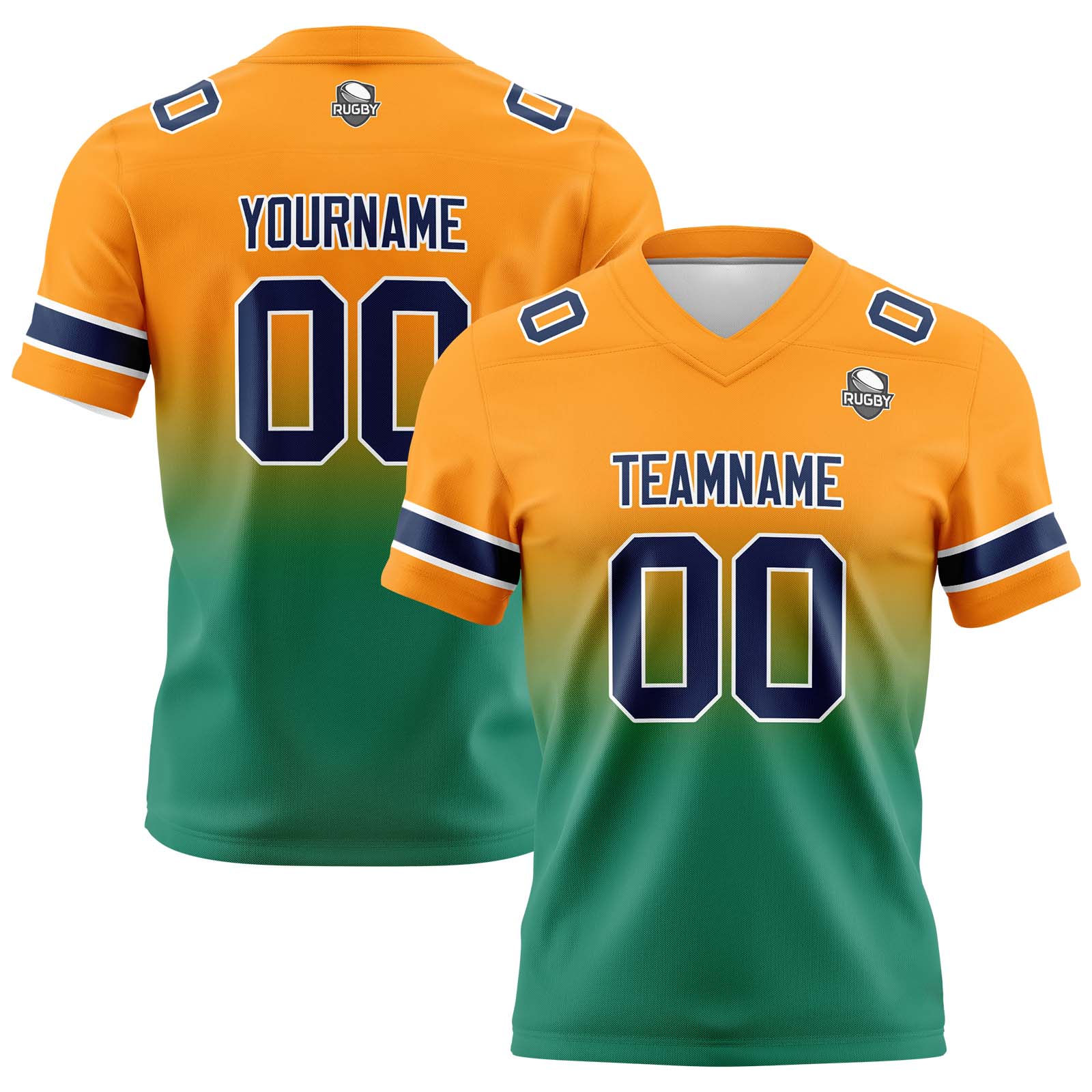 Custom Orange&Green Gradient Football Jerseys Personalized Name Number Logo