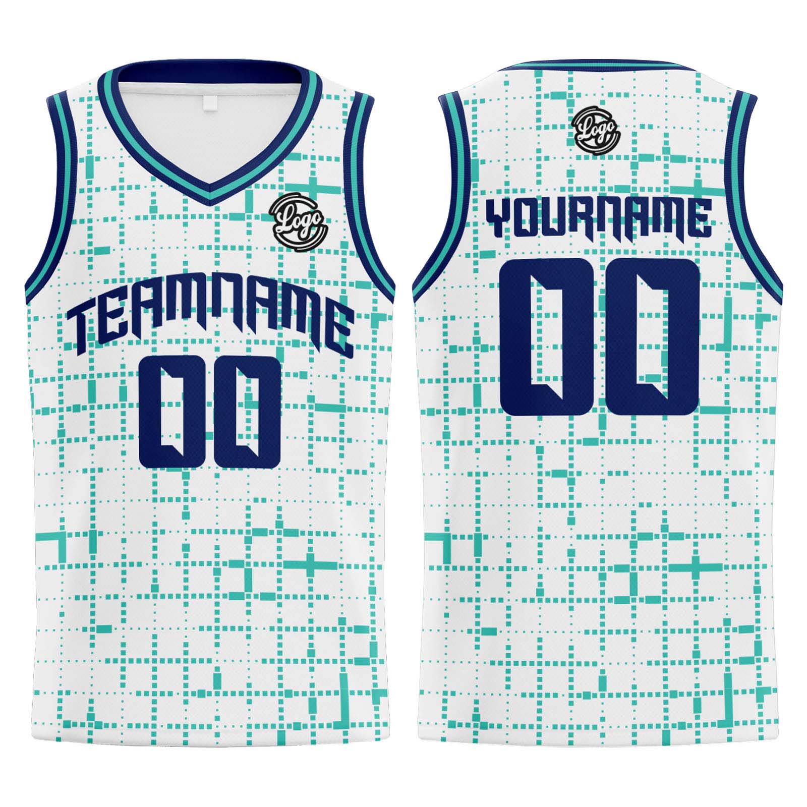 Custom White Teal Navy Basketball Jerseys Personalized Jersey Printed Men Women Team Jerseys Shorts with Name Logo and Number
