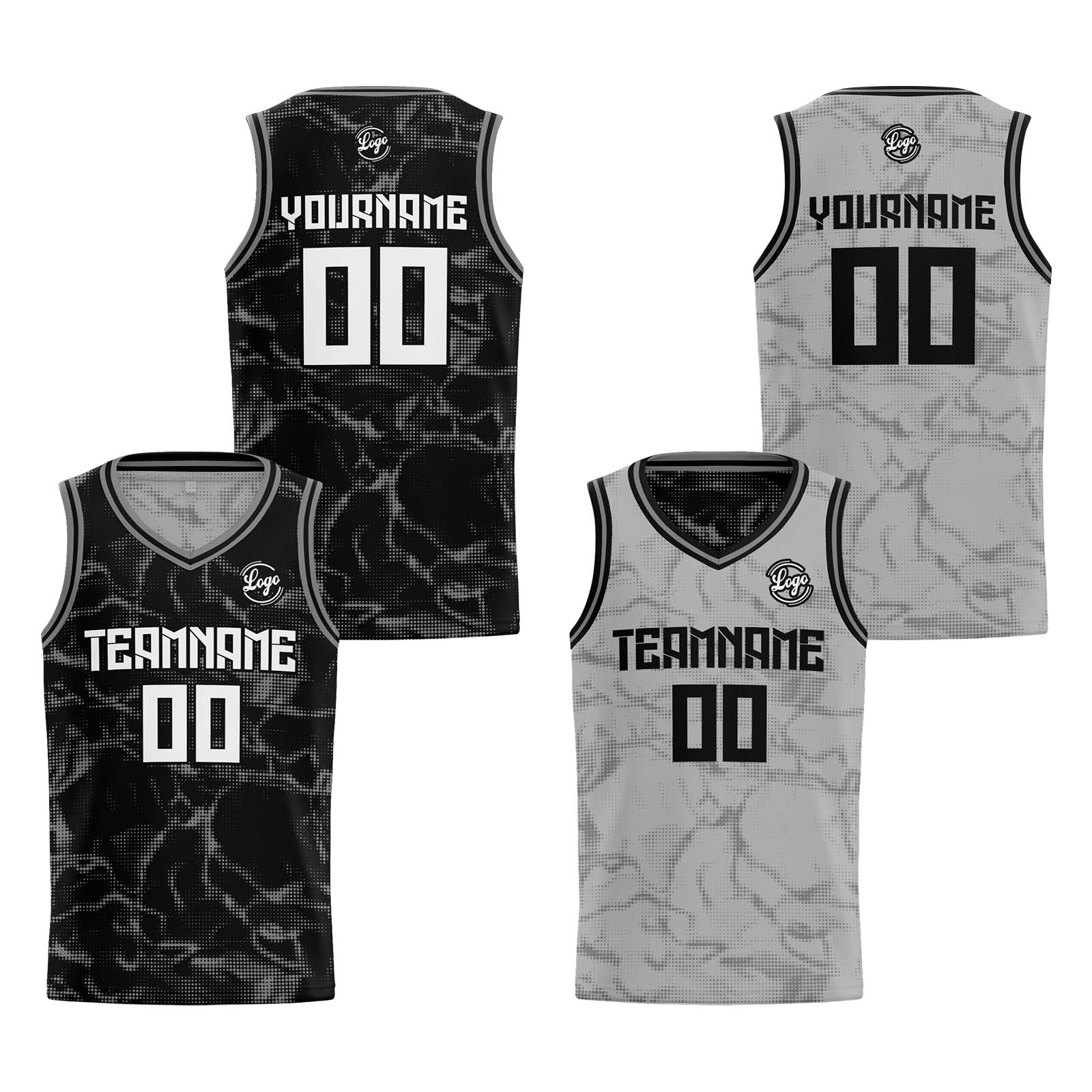 Custom Black Grey Reversible Basketball Jersey Basketball Uniform Basketball Shirts for Men Personalized Print Name Number