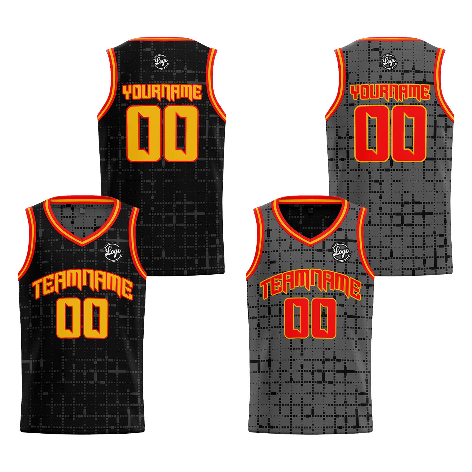 Custom Black Red Orange Reversible Basketball Jersey Basketball Uniform Basketball Shirts for Men Personalized Print Name Number