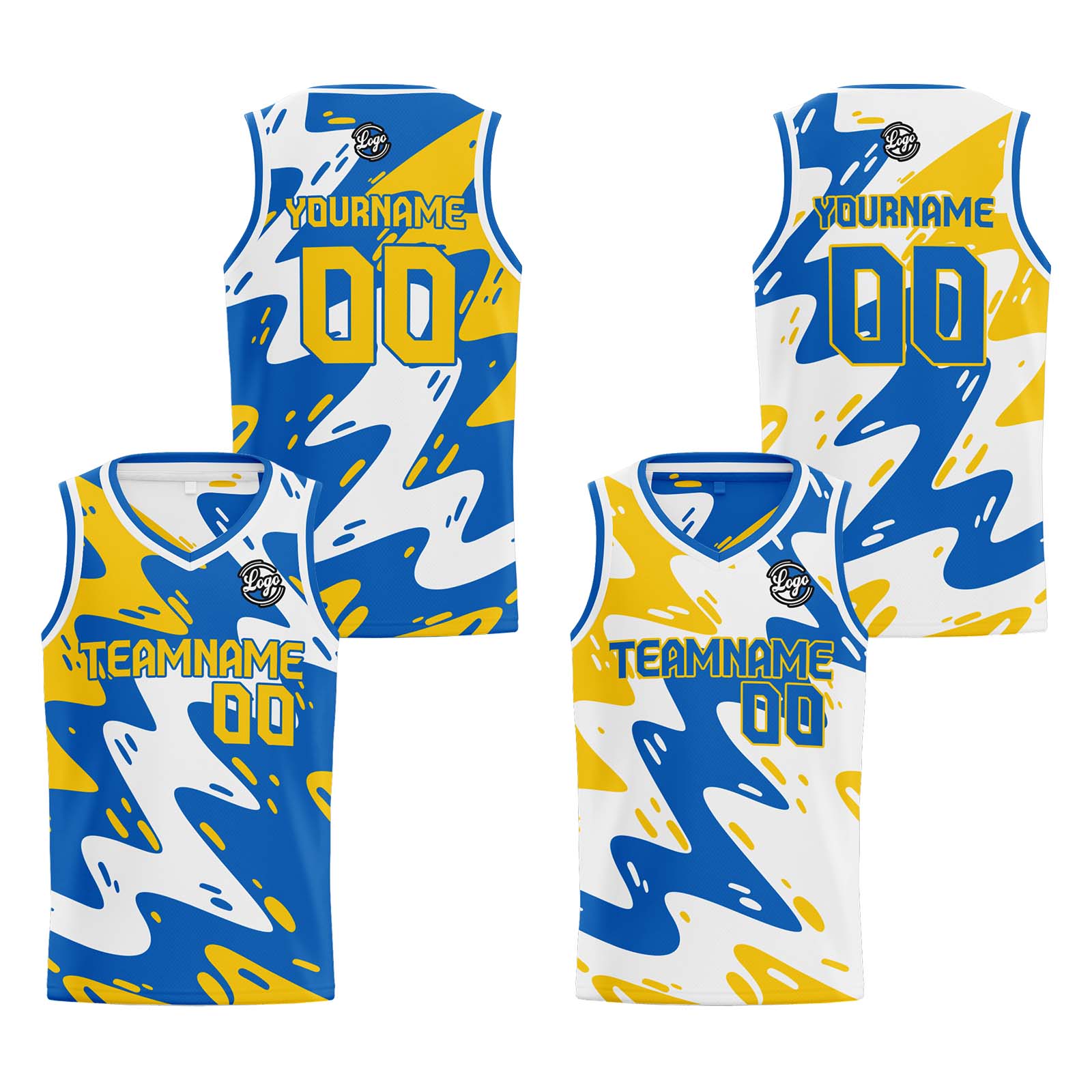 Custom Blue Yellow Reversible Basketball Jersey Basketball Uniform Basketball Shirts for Men Personalized Print Name Number