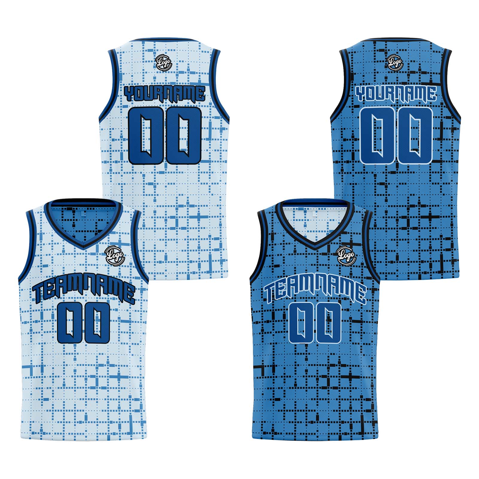 Custom Light Blue Reversible Basketball Jersey Basketball Uniform Basketball Shirts for Men Personalized Print Name Number
