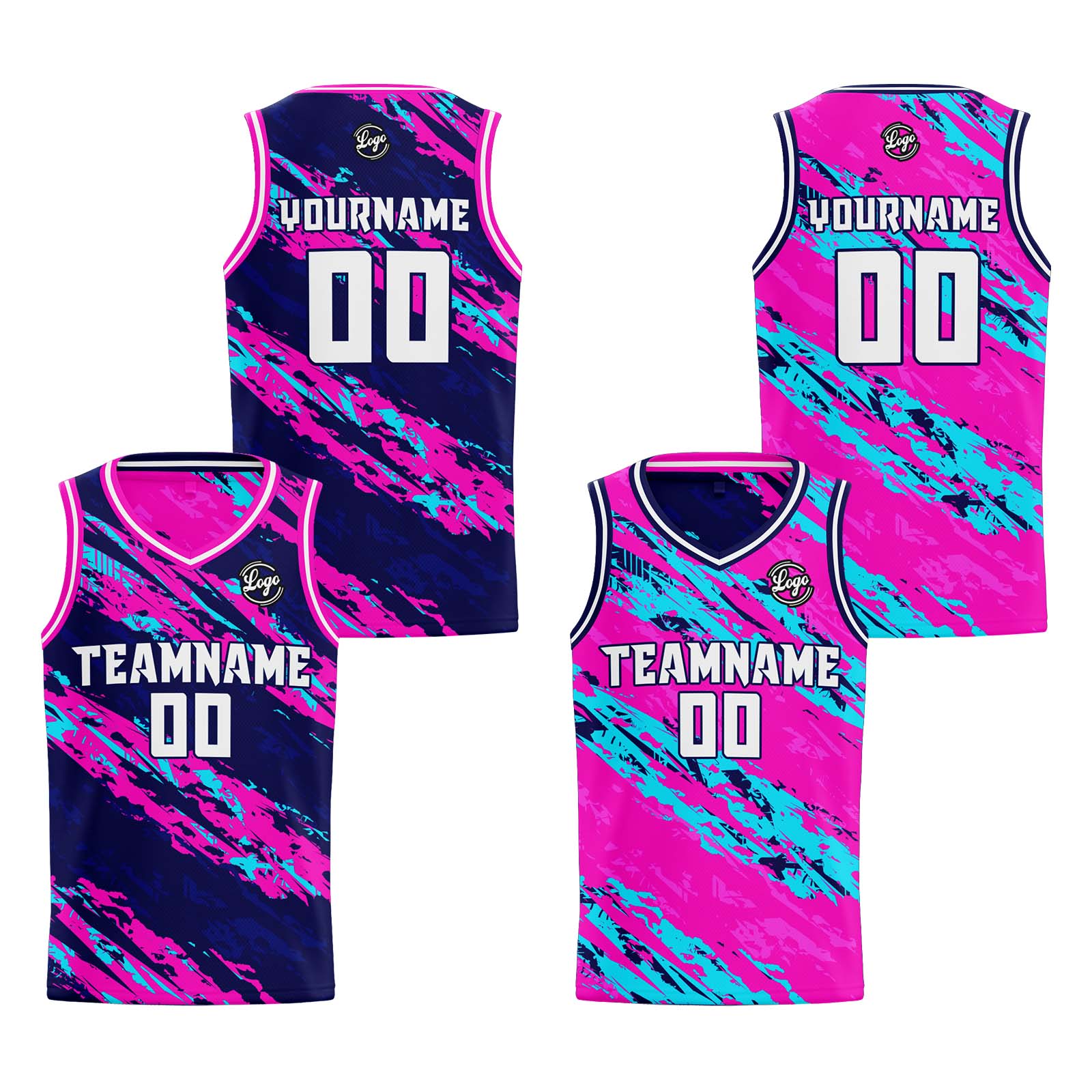 Custom Navy Pink Reversible Basketball Jersey Basketball Uniform Basketball Shirts for Men Personalized Print Name Number
