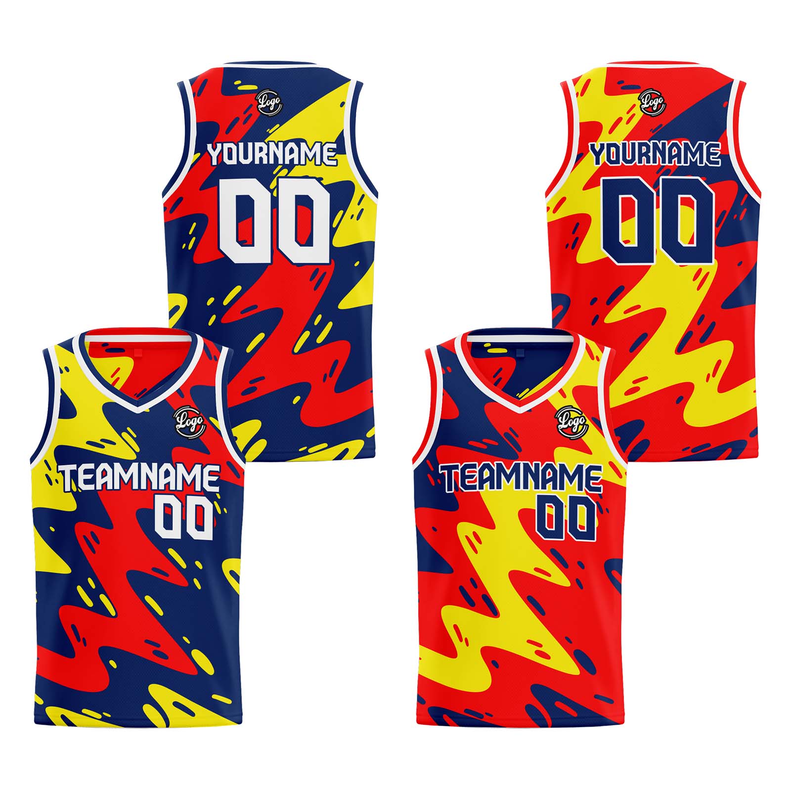 Custom Navy Red Yellow Reversible Basketball Jersey Basketball Uniform Basketball Shirts for Men Personalized Print Name Number