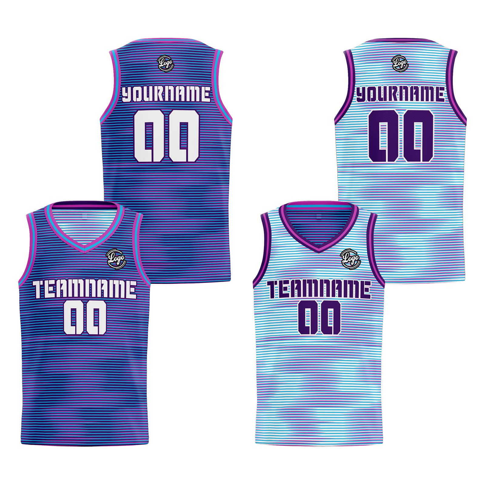 Custom Purple Light Blue Reversible Basketball Jersey Basketball Uniform Basketball Shirts for Men Personalized Print Name Number