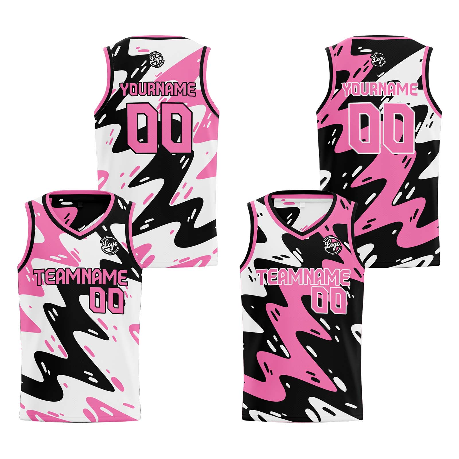 Custom White Black Pink Reversible Basketball Jersey Basketball Uniform Basketball Shirts for Men Personalized Print Name Number