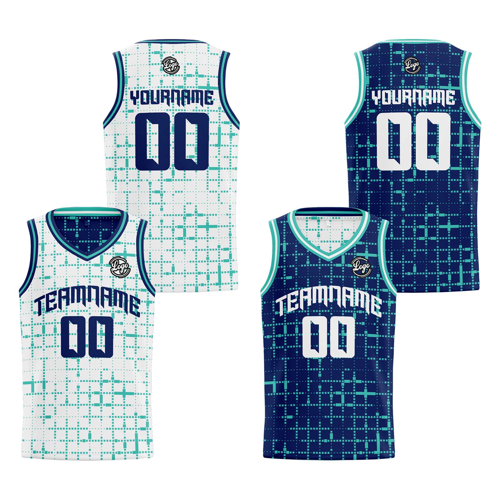 Custom White Teal Navy Reversible Basketball Jersey Basketball Uniform Basketball Shirts for Men Personalized Print Name Number