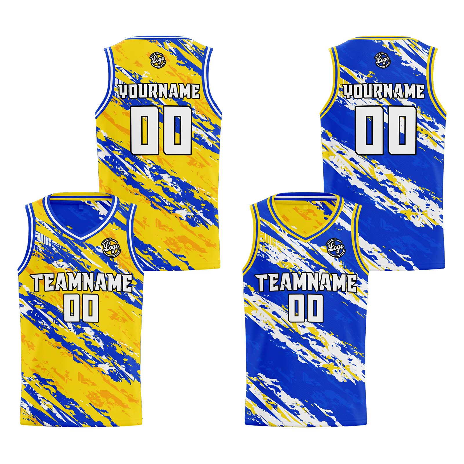 Custom Yellow Blue Reversible Basketball Jersey Basketball Uniform Basketball Shirts for Men Personalized Print Name Number