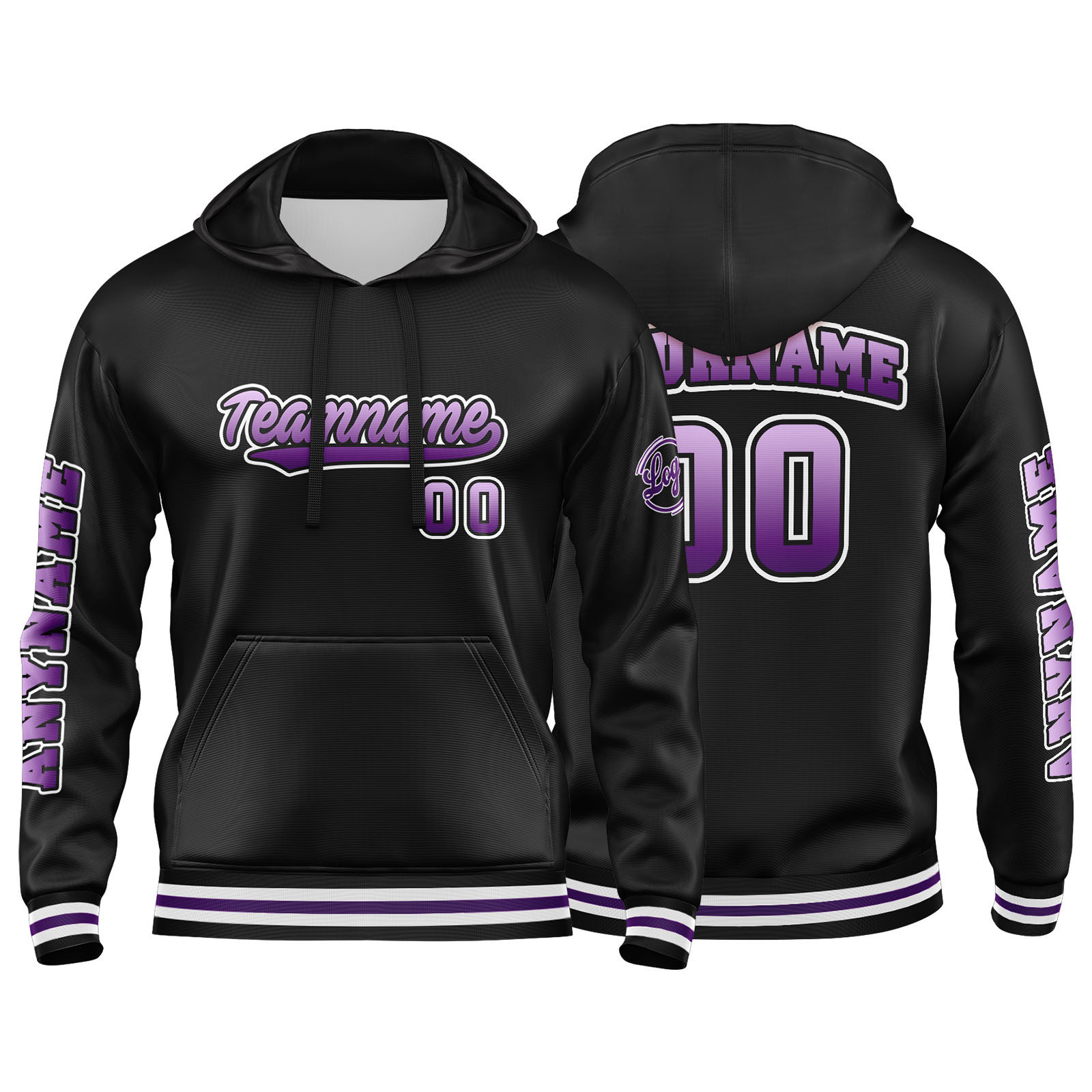 Custom Purple Black  Hoodie Personalized Mens Pullover Hoodie Printed Team Name Number Logo for Women