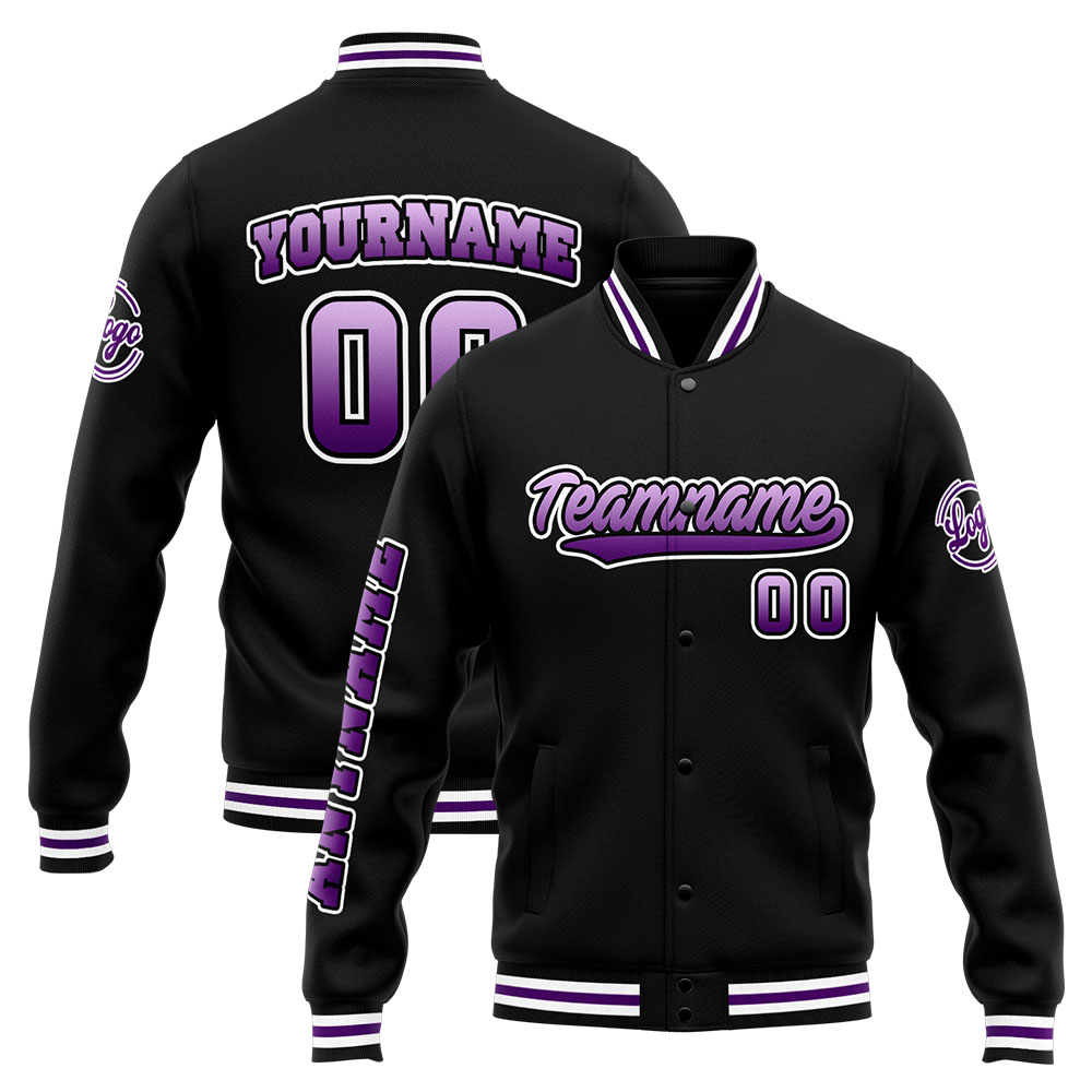 Custom Purple Black Varsity Jacket for Men Women and Youth with Personalized Letterman Jacket 