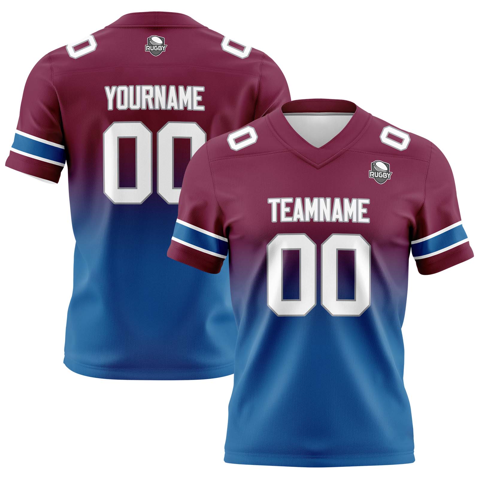 Custom Burgundy&Blue Gradient Football Jerseys Personalized Name Number Logo