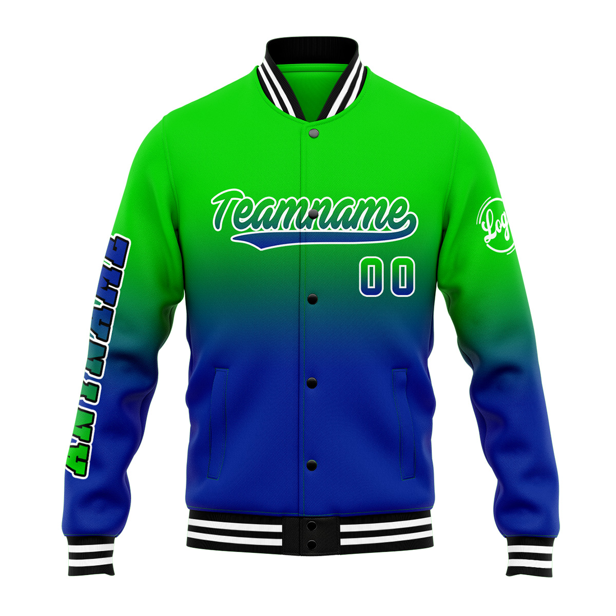 Custom Green&Blue Varsity Jacket for Men Women and Youth with Personalized Letterman Jacket 